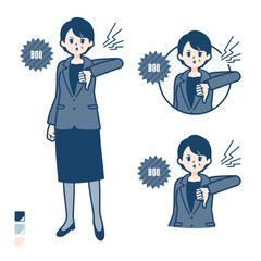 ビジネスミドル女性が抗議・ブーイングしているイラスト