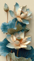 Glamorous lotus blossom illustration floral home decor wallpaper spring bud and leaf design elegant art for modern spaces