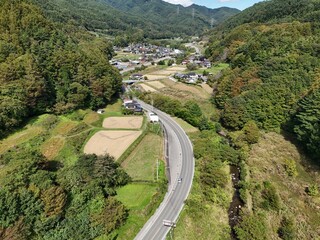 Fototapeta premium Aerial footage of the countryside of Japan.