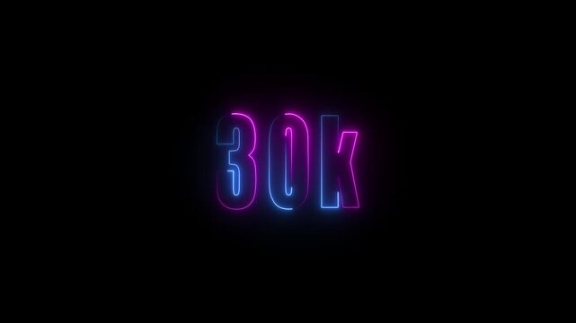 Glowing neon line with 27k Ultra video technology icon isolated on black background. 30K subscribers modern animation banner design. 30k Followers Celebration text animation.4k animation.