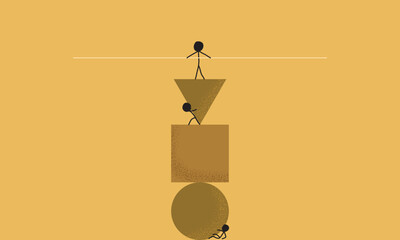 Hand-Drawn Stick Figure Illustration of a Group of People Trying and Working Together to Balance Objects of Different Shapes