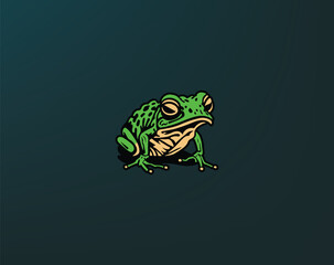 Cartoon frog mascot logo design, playful and modern brand character illustration.