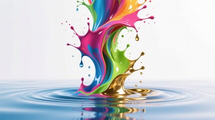  a vibrant splash of paint on a white background, creating a vivid and eye-catching contrast The paint is composed of a variety of colors, including blues, greens,