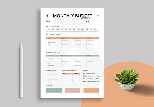 Colorful Modern Monthly Budget Planner Layout