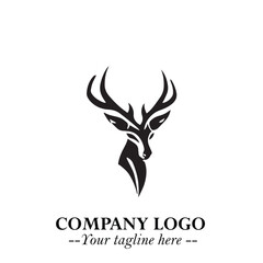 Head of Deer Logo Symbol Black on White Background in Elegant Minimalist Vector Design for Branding