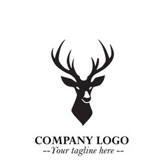 Head of Deer Logo Symbol Black on White Background in Elegant Minimalist Vector Design for Branding