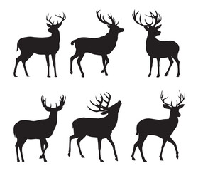 Deer Silhouette Vector Collection for Wildlife, Nature, and Christmas Design