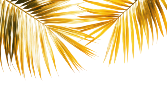 Golden palm fronds isolated on transparent background. Golden tropical palm leaf isolated on white background. - Powered by Adobe