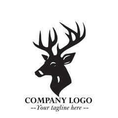 Head of Deer Logo Symbol Black on White Background in Elegant Minimalist Vector Design for Branding