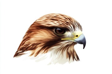 Obraz premium This detailed illustration showcases the stunning features of a hawk, highlighting its sharp beak and piercing eyes. Perfect for wildlife enthusiasts.