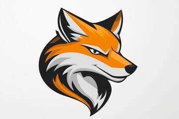 Obraz premium This vibrant stylized fox head logo showcases a dynamic expression, perfect for branding or creative projects. The design features bold colors and sharp outlines.