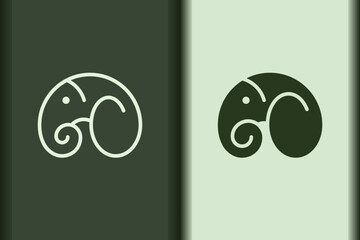 Vector of elephant logo design curve linear and silhouette icon minimal style.Creative simple animal on green background for business artwork.Modern flat icon elephant head shape graphic illustration.