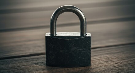 Fototapeta premium Close up of a metal padlock on a wooden surface security concept