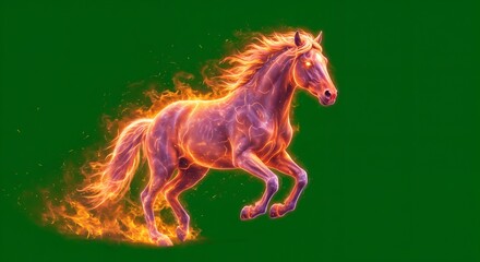 The fire horse, symbol of the new year 2026, isolated against the background of chromakey