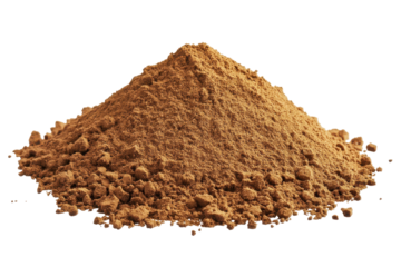 Pile of coarse brown soil isolated on transparent background. Humus soil bottom border pile isolated on white background.
