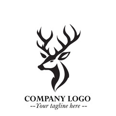 Head of Deer Logo Symbol Black on White Background in Elegant Minimalist Vector Design for Branding