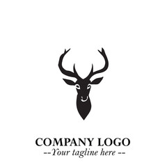 Head of Deer Logo Symbol Black on White Background in Elegant Minimalist Vector Design for Branding