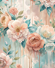 Romantic Floral Patterns in Mint, Peach, and Blush Abstract