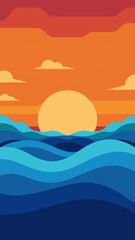 cinematic ocean waves at sunset with reflections illustration