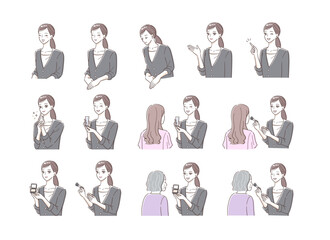 スーツを着た美容部員の女性のイラストセット