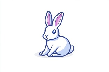 This charming cartoon illustration features a cute white rabbit with pink ears, sitting gracefully against a minimal white background. Perfect for children's designs.