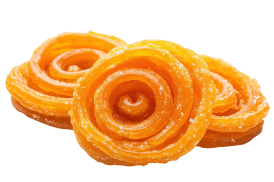 Sweet jalebi indian dessert isolated on transparent background. Jalebi isolated on white background.