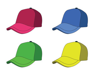 Colorful Baseball Cap Vector Collection in Flat Style for Fashion and Sports Design