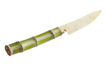 Handcrafted knife with bamboo handle isolated on transparent background. little bamboo knife isolated on white background.