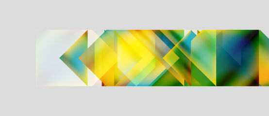Abstract geometric composition. Colorful triangles overlap, creating vibrant visual texture. Bright yellows, greens, blues dominate design.