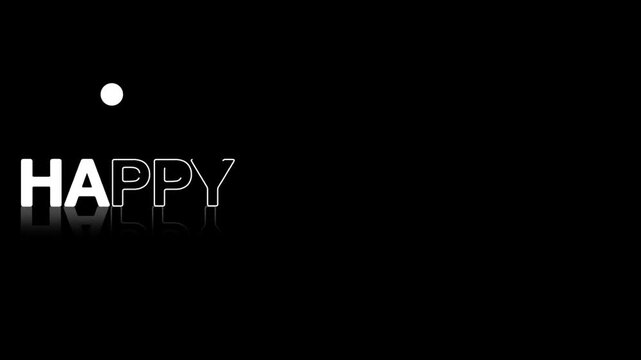 animated jumping or bouncing ball of happy hanukkah text word lettering typography glow neon reveal, Bright letters jump in the inscription theme video,motion seamless loop animation white type on bla