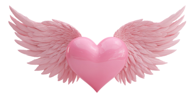 Pink heart with wings romantic love symbol cute valentine decoration flying shape affection element isolated on white background - Powered by Adobe