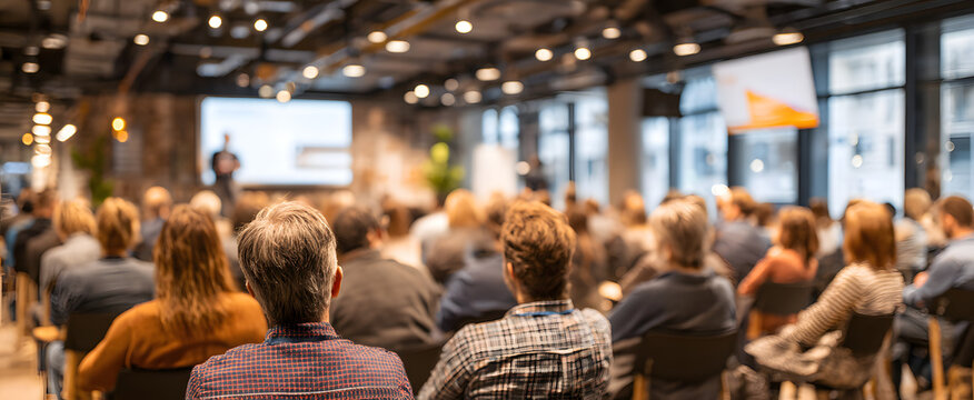 The audience engaged in a corporate presentation within a modern conference setting.