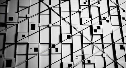 Abstract geometric pattern with intersecting lines and shadows in monochrome tones