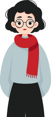 Young person with glasses and a red scarf isolated on transparent background. Vector illustration.