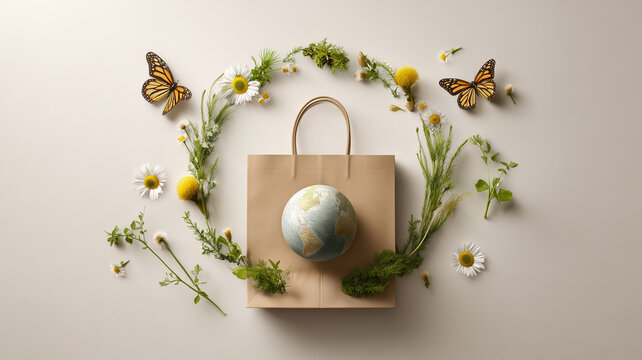 上面構図で地球と紙袋を円環化