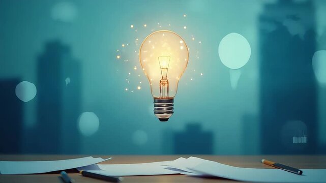 Illuminated Innovation: A glowing light bulb bursts with energy, connected by a network of lines and dots, symbolizing the interconnected nature of ideas and the power of innovation.