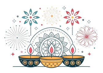 Diya Pattern with Mandala and Fireworks | Festive Background