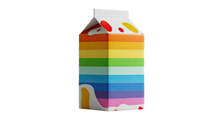 Milk carton with rainbow design colorful dairy package creative beverage container vibrant packaging concept isolated on white background
