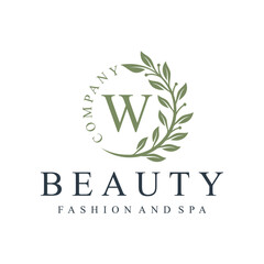 Initial letter w green leaves natural organic logo design for to beauty fashion and spa design graphic 