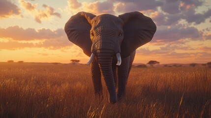 Obraz premium Elephant sunset savanna Africa wildlife nature (1)