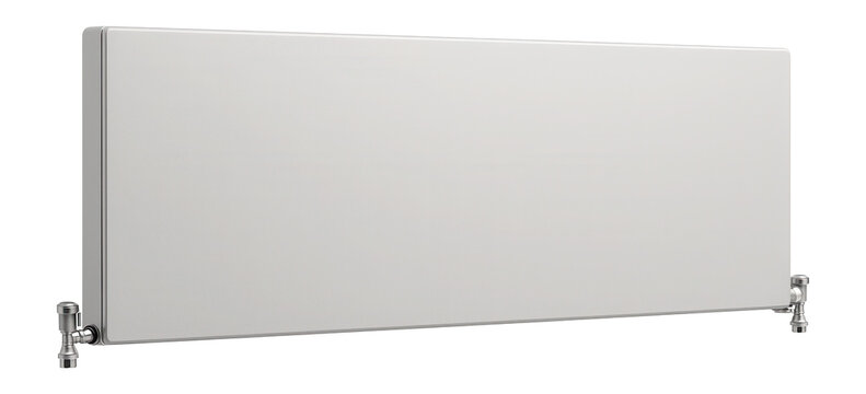 Flat-panel designer radiator ideal for placement under large windows in a home office.