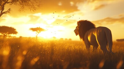 Majestic lion sunset savanna Africa wildlife nature
