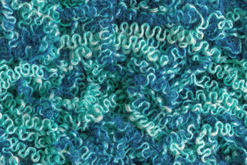 Green and blue wool tangled threads, seamless background