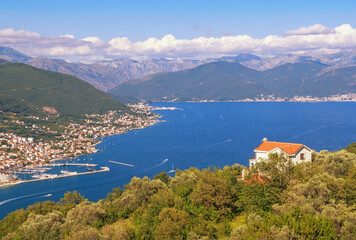 Obraz premium Beautiful Mediterranean landscape. Montenegro, view of Bay of Kotor from Lustica peninsula on sunny summer day