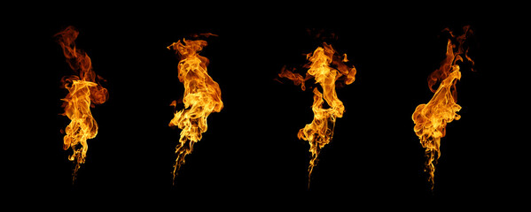 Realistic vertical fire flame sequence isolated on black background. Perfect for motion graphics, VFX, or digital art representing heat, power, energy, and transformation visual concepts.