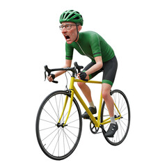 Naklejka premium Exhausted Cyclist Pushing Through Pain on Road Bike, Isolated on Transparent Background