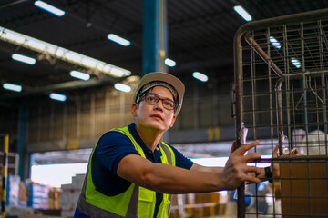Blue collar worker is working at warehouse.