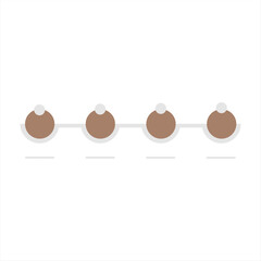 Flat infographic design using four connected circular shapes to represent a timeline or workflow in minimalist brown tones.