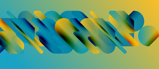 Fototapeta premium Abstract design features layered, colorful rectangles. Gradient blends yellow, teal, blue creating dynamic visual effect. Modern, geometric composition.
