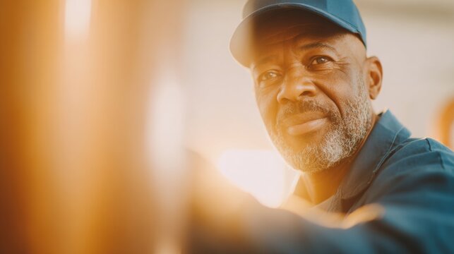 Man focuses on work in a bright workshop during daylight hours